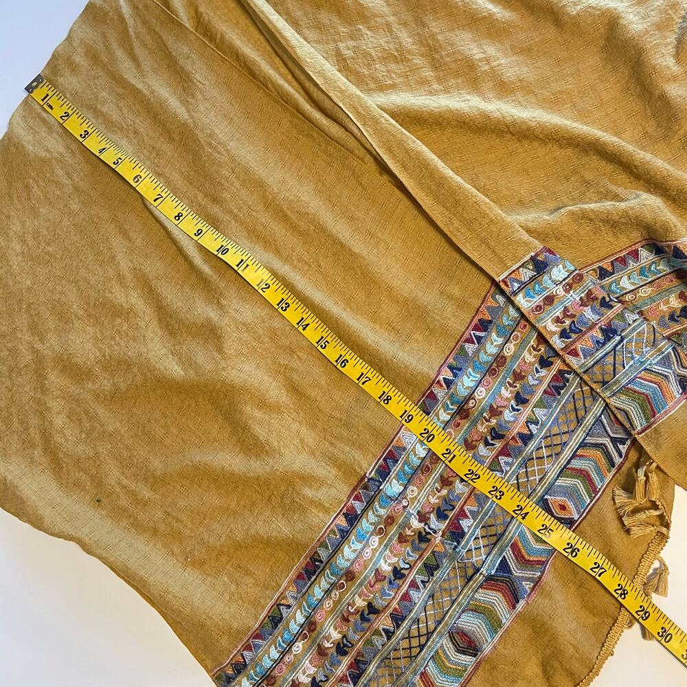 Bohemian Gold Embroidered Wrap Womens One Size Aztec Boho Fringe Coverup - Picture 7 of 7